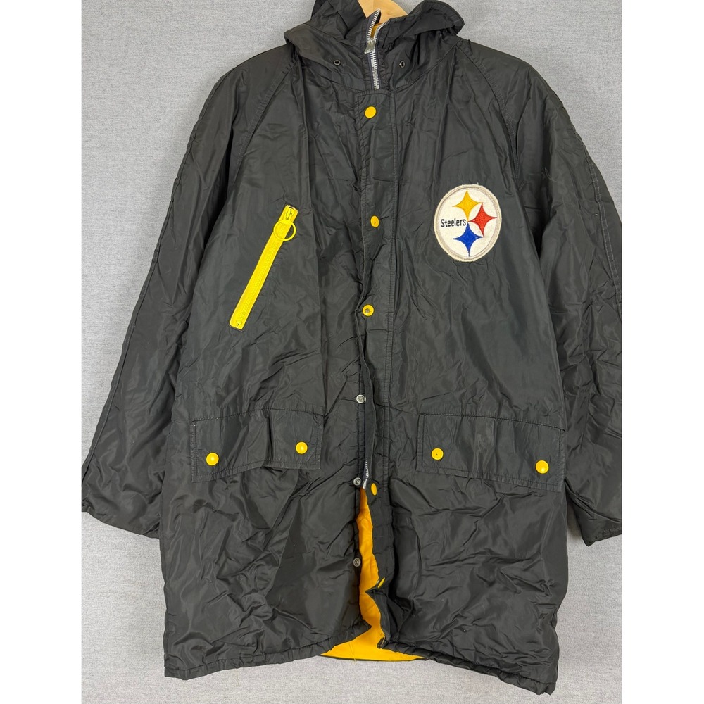 Vintage 70s Pittsburgh Steelers NFL Sideline Parka Jacket Stahl-Urban Black XL